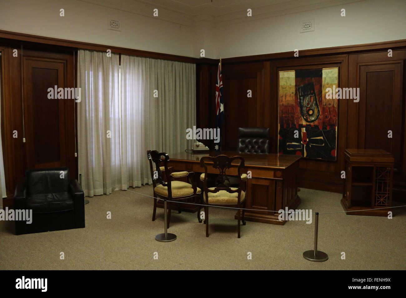 All'interno della vecchia sede del Parlamento a Canberra, ora il Museo della democrazia australiana; altoparlanti Suite. Foto Stock