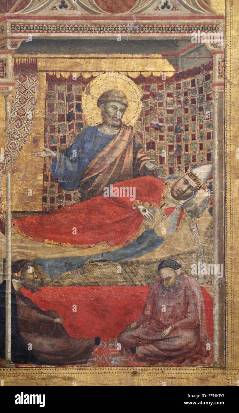 San Francesco che riceve le stimmate, dal pittore Giotto (1266-1337), 1295-1300. Dettaglio predella. Il sogno di Papa Innocenzo III. Foto Stock