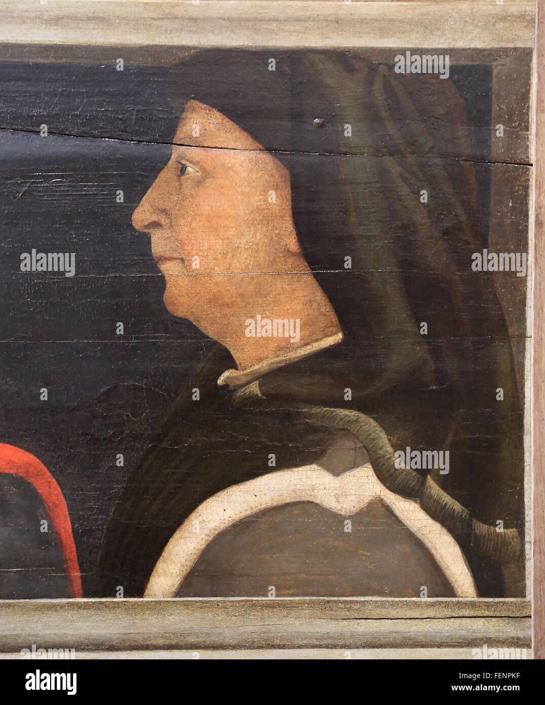 Ritratto di architech Filippo Brunelleschi (1377-1446). Dettaglio. Cinque uomini famosi, 1450 da Paolo Ucello (1397-1475). Louvre. Foto Stock