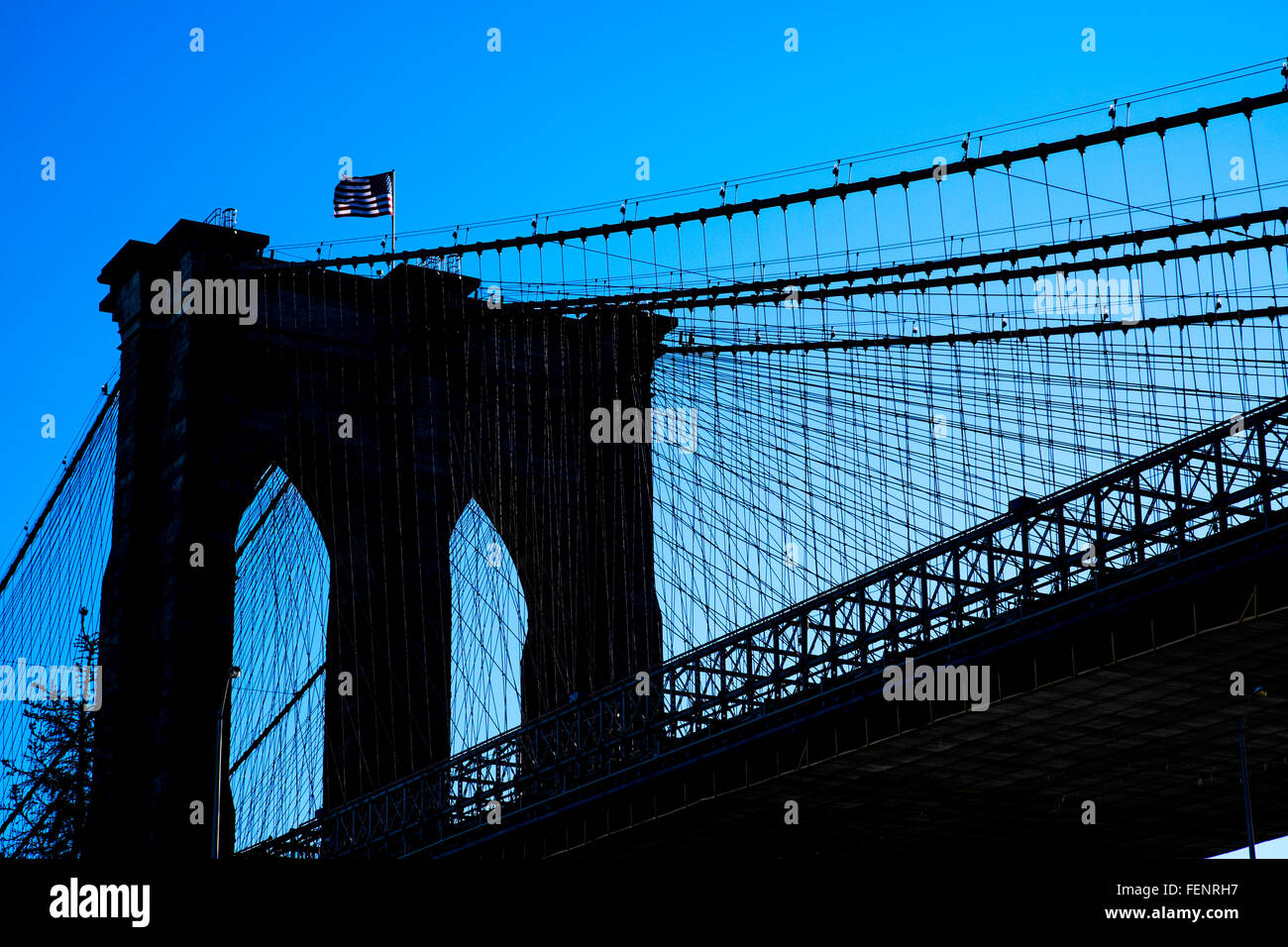 Graphic cavi di sospensione del ponte di Brooklyn, New York City, Stati Uniti d'America Foto Stock