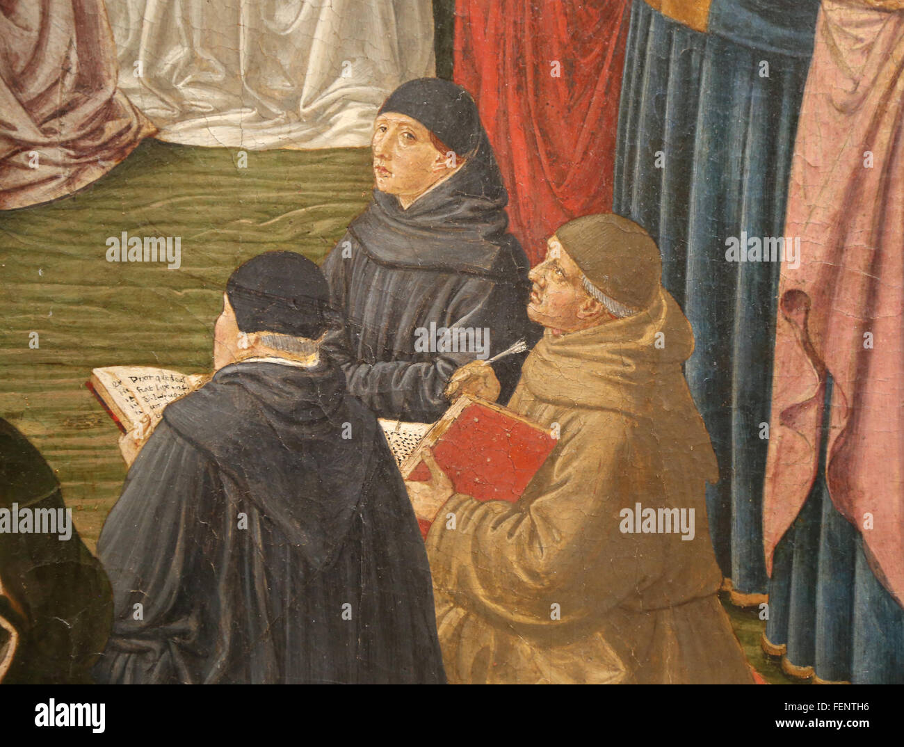 Trionfo di San Tommaso d Aquino, 1741 parte inferiore. Tempera su papel. Dal pittore italiano Benozzo Gozzoli (1420-1497). Dettaglio. Scriven Foto Stock