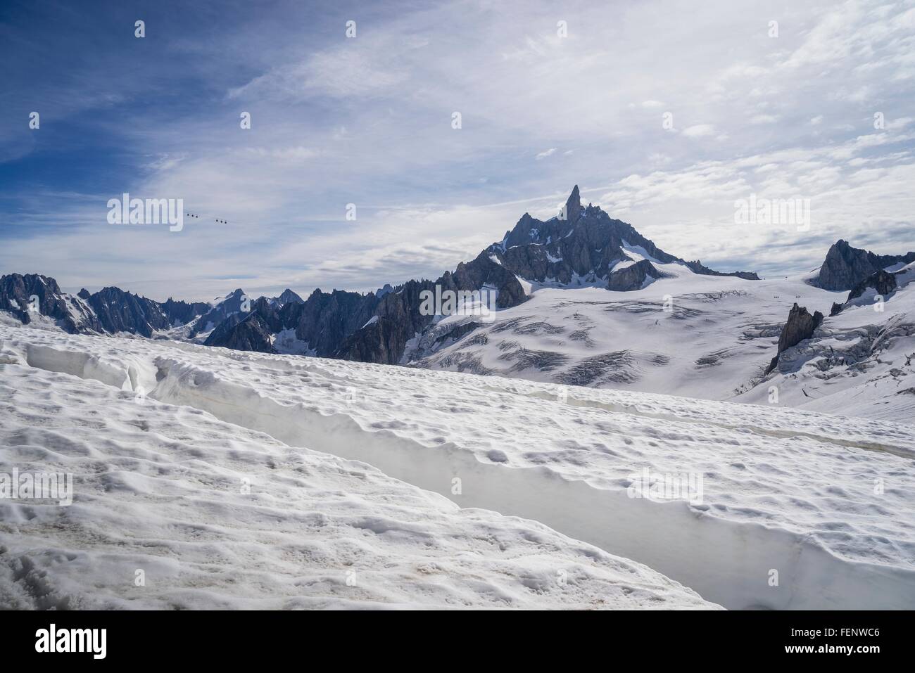 Crepaccio sul ghiacciaio Mer de Glace, Mont Blanc, Francia Foto Stock