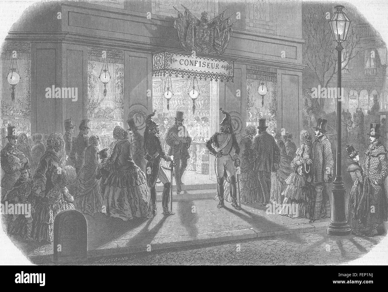 Parigi un BonBon negozio il giorno di Capodanno 1853. Illustrated London News Foto Stock