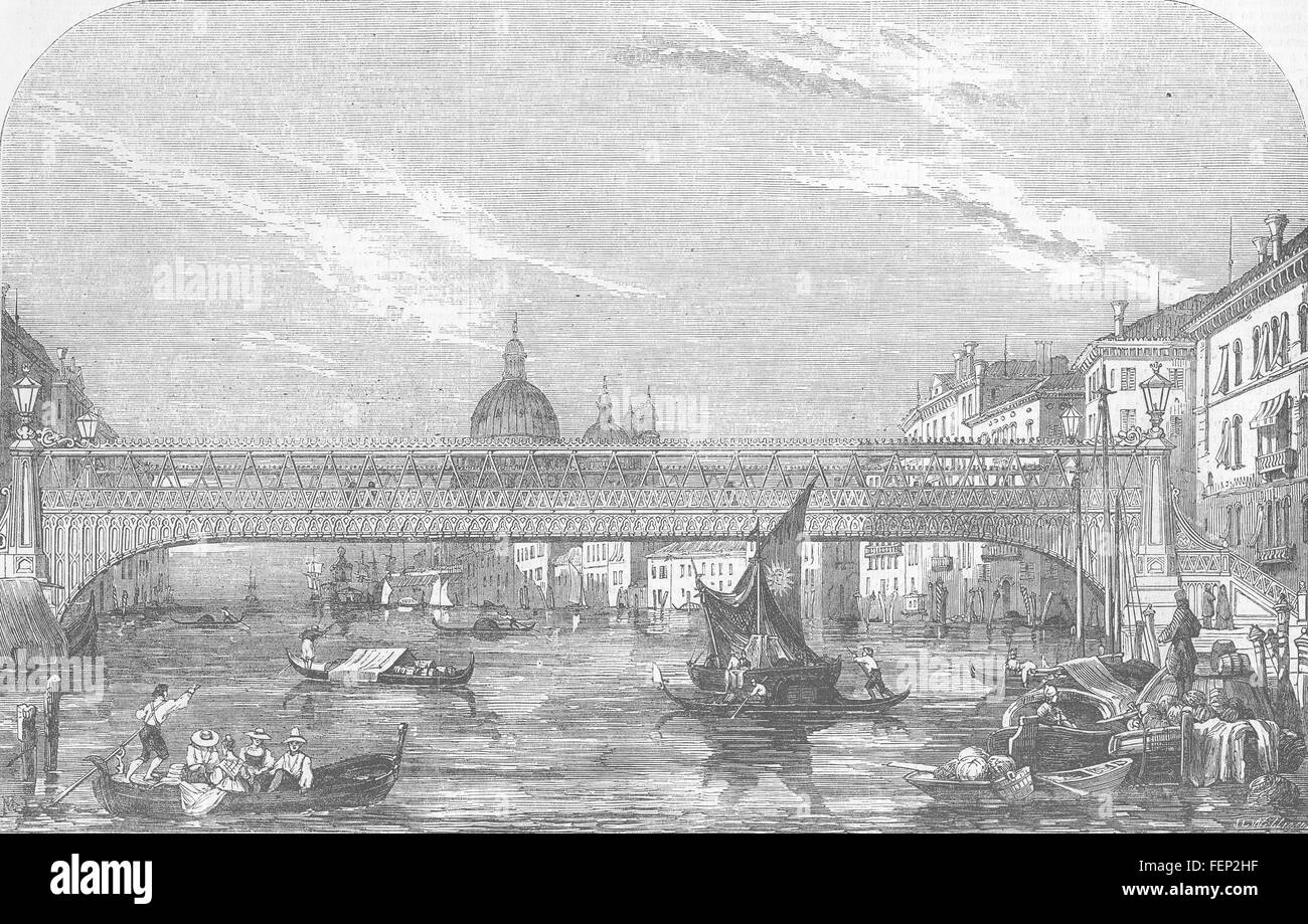 Venezia nuovo ponte sul Canal Grande 1853. Illustrated London News Foto Stock