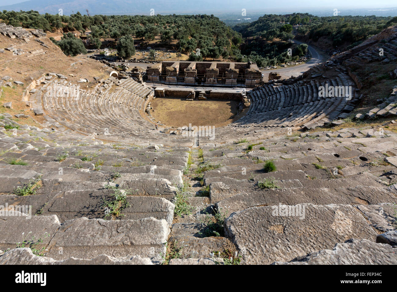 Il teatro di Nysa in Maeander, antica città di Anatolia, Sultanhisar, Provincia di Aydın, Turchia Foto Stock