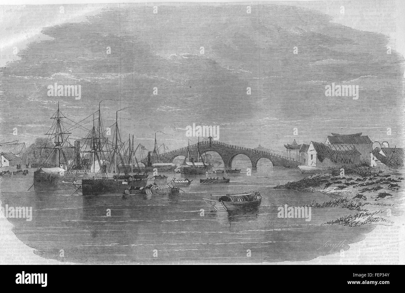 Cina Nien ribellione guerra civile spedizione britannica a ponte Fangchow 1863. Illustrated London News Foto Stock