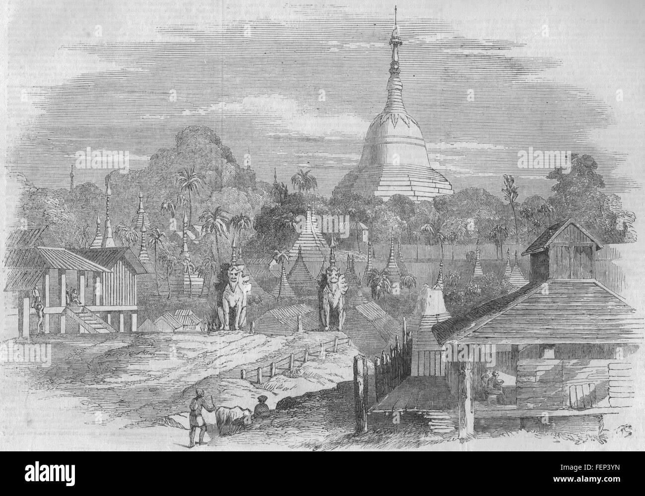 RANGOON Seconda Guerra Anglo-Burmese birmani War-The Yangon Pagoda. La Birmania 1852. Illustrated London News Foto Stock