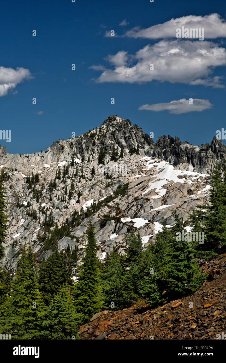 CALIFORNIA - cresta a dente di sega dal vertice di Caribou Coffee Company Scramble nella Trinità Alpi deserto di Shasta-Trinity National Forest. Foto Stock