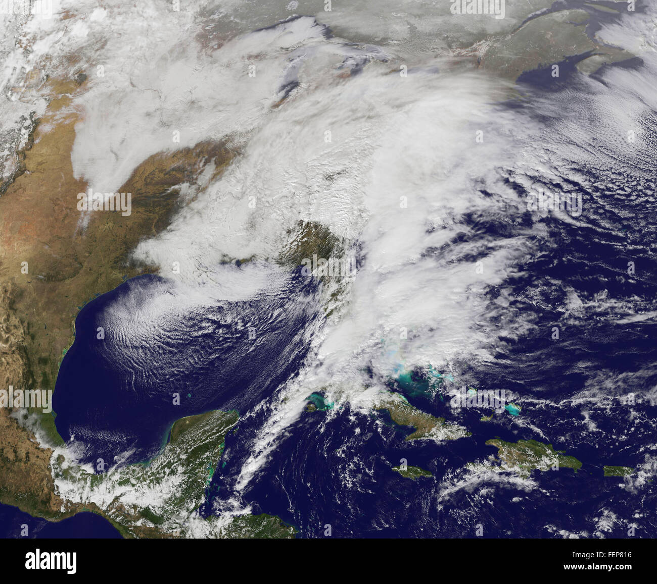 Immagine satellitare della tempesta di neve Jonas, 23 Gennaio 2016 Foto Stock