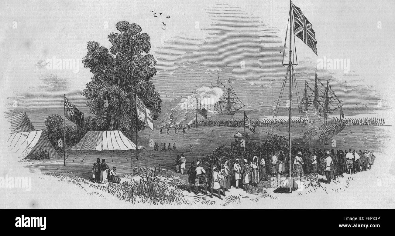 MALAYSIA Labuan issare la bandiera britannica. Costa NW del Borneo 1847. Illustrated London News Foto Stock