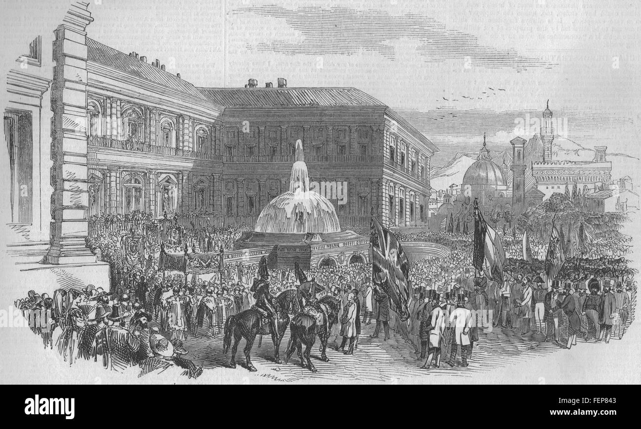 Rivoluzione italiana 1848 Manifestazione Politica a Firenze(Palais Pitti) 1847. Illustrated London News Foto Stock