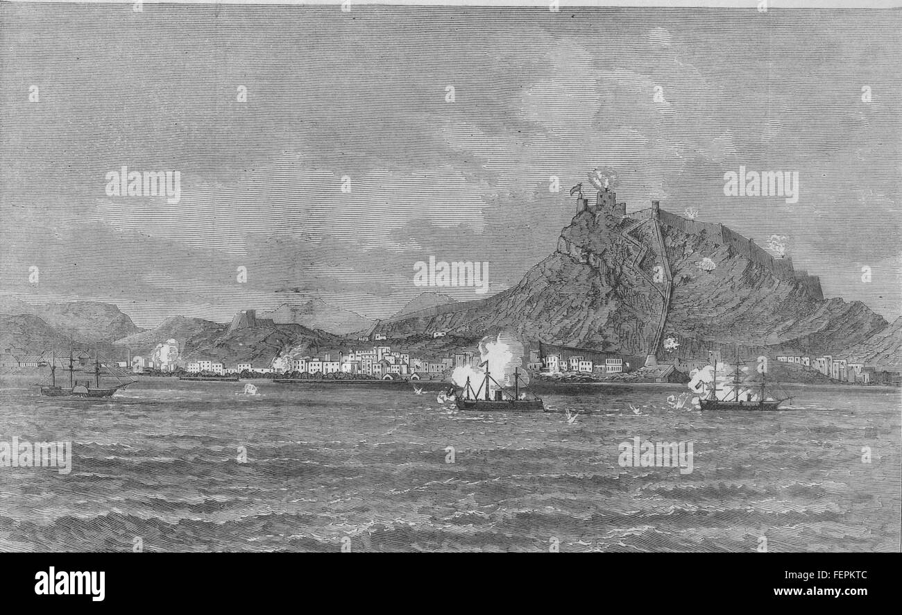 La guerra civile in Spagna il bombardamento di Alicante 1873. Illustrated London News Foto Stock