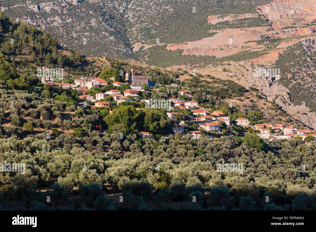 Eleonas, Phocis, Grecia. Villaggio di montagna vicino Amifissa. Foto Stock