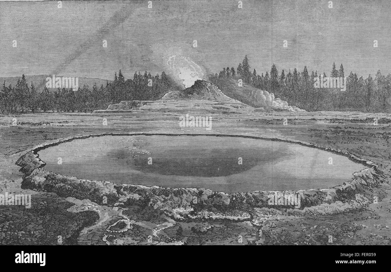 YELLOWSTONE Washburn-Langford-Doane Expn Castle Geyser primavera calda. WY 1873. Illustrated London News Foto Stock