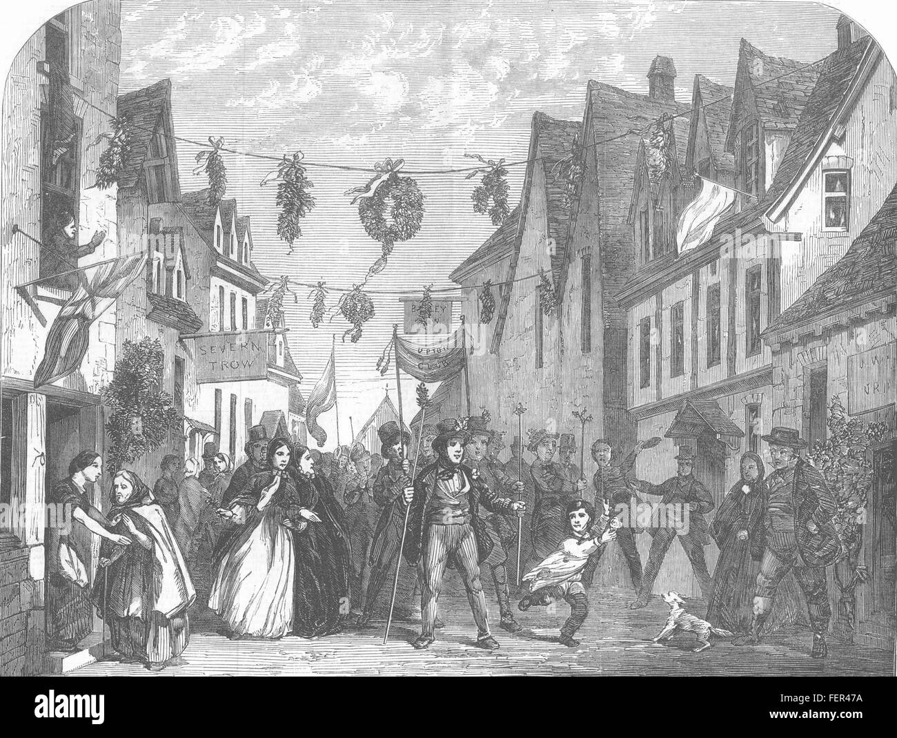WORCESTERSHIRE Restoration-Day (29 maggio) a Upton-on-Severn 1857. Illustrated London News Foto Stock