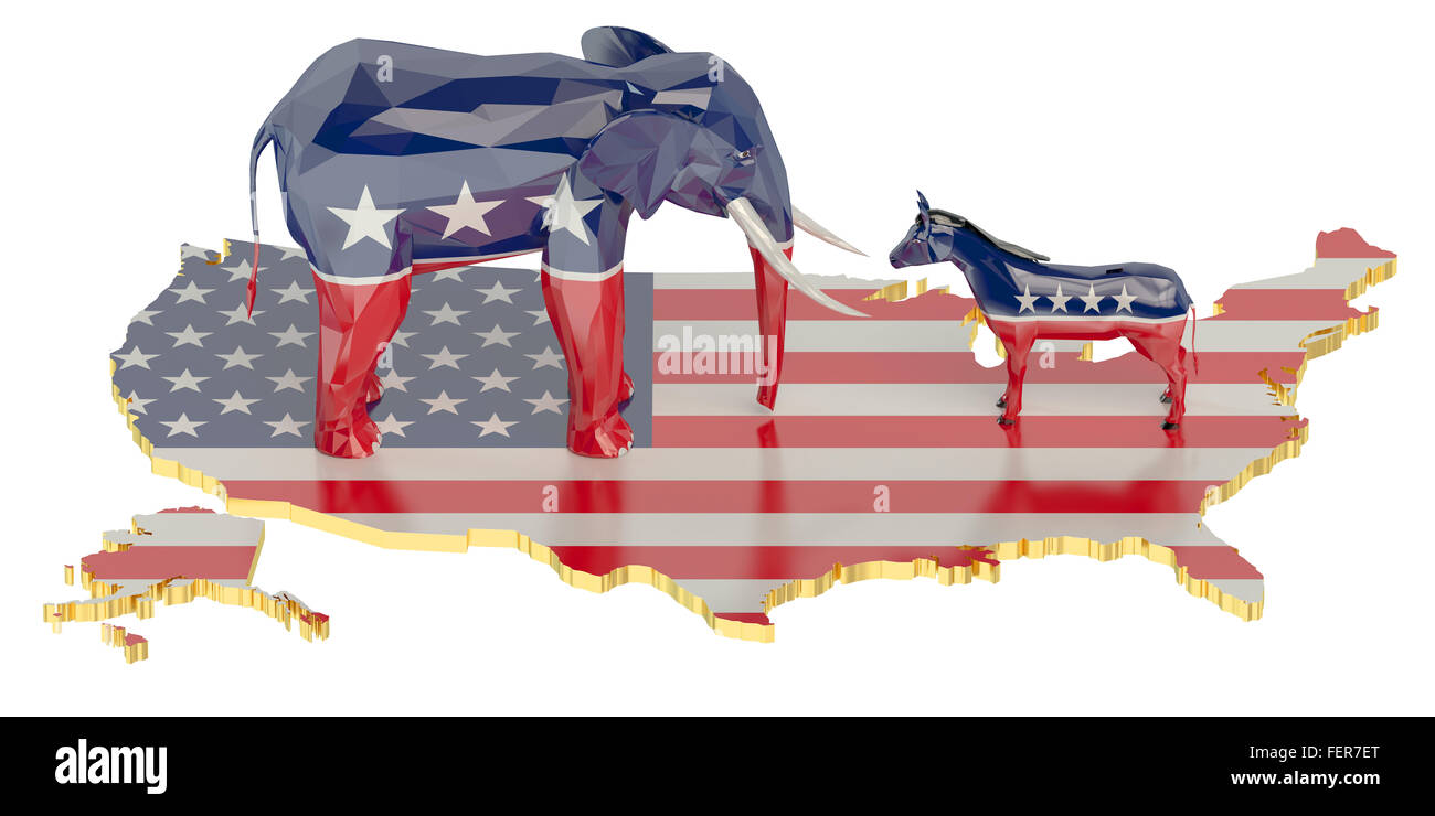 Elezioni in USA concetto con Donkey e elephant Foto Stock