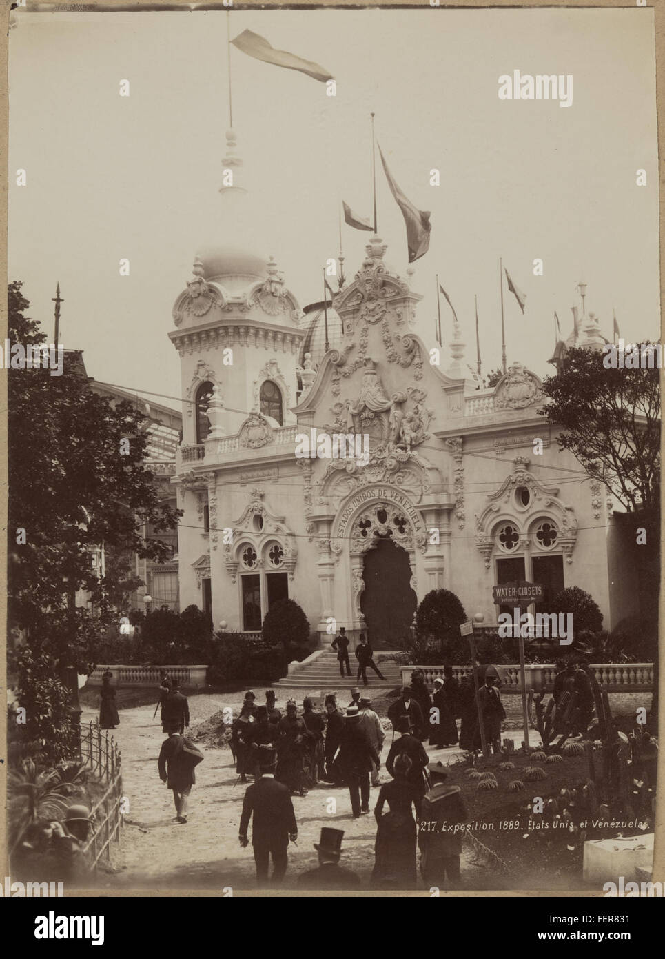 Il Padiglione del Venezuela all'esposizione mondiale di Parigi del 1889, una vetrina della cultura e dei successi del paese. Questa esposizione faceva parte della più grande Exposition Universelle, evidenziando la partecipazione del Venezuela allo scambio culturale globale. Foto Stock