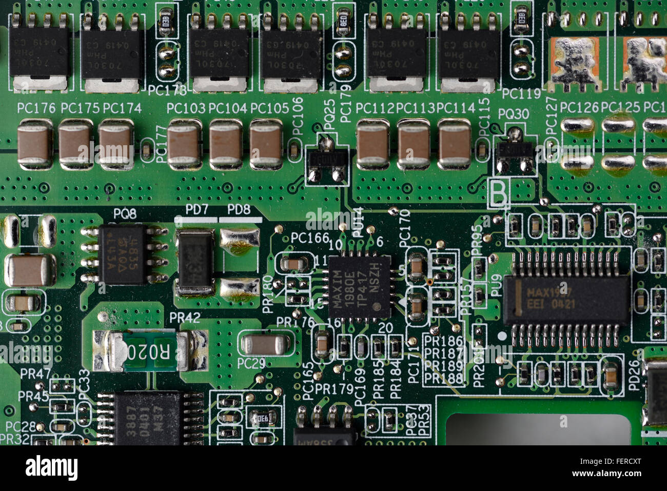 Componenti elettronici da un notebook scheda di circuito integrato Foto Stock