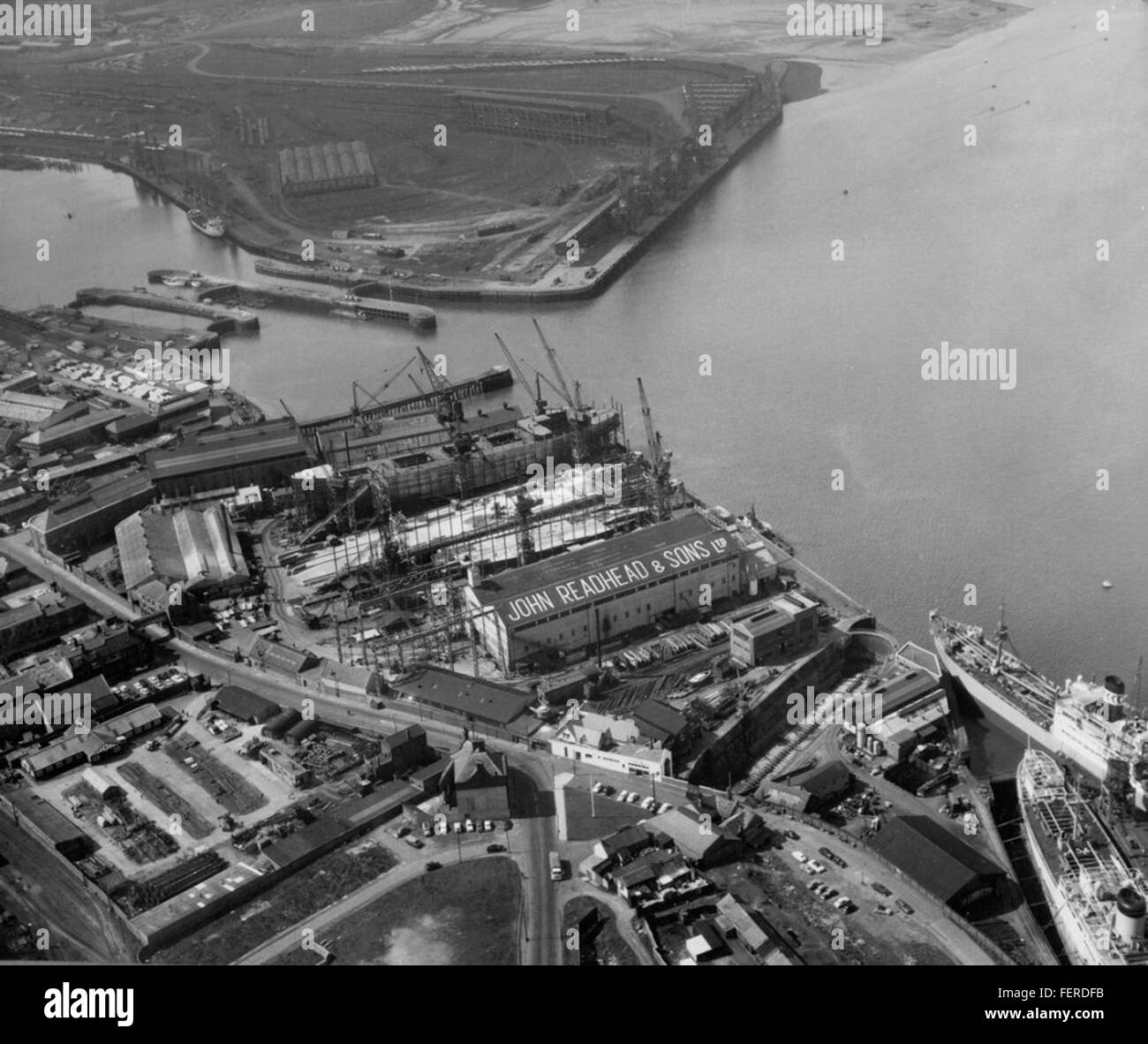 Vista aerea del cantiere navale di John Readhead & Sons vista aerea del cantiere navale di John Readhead & Figli Foto Stock