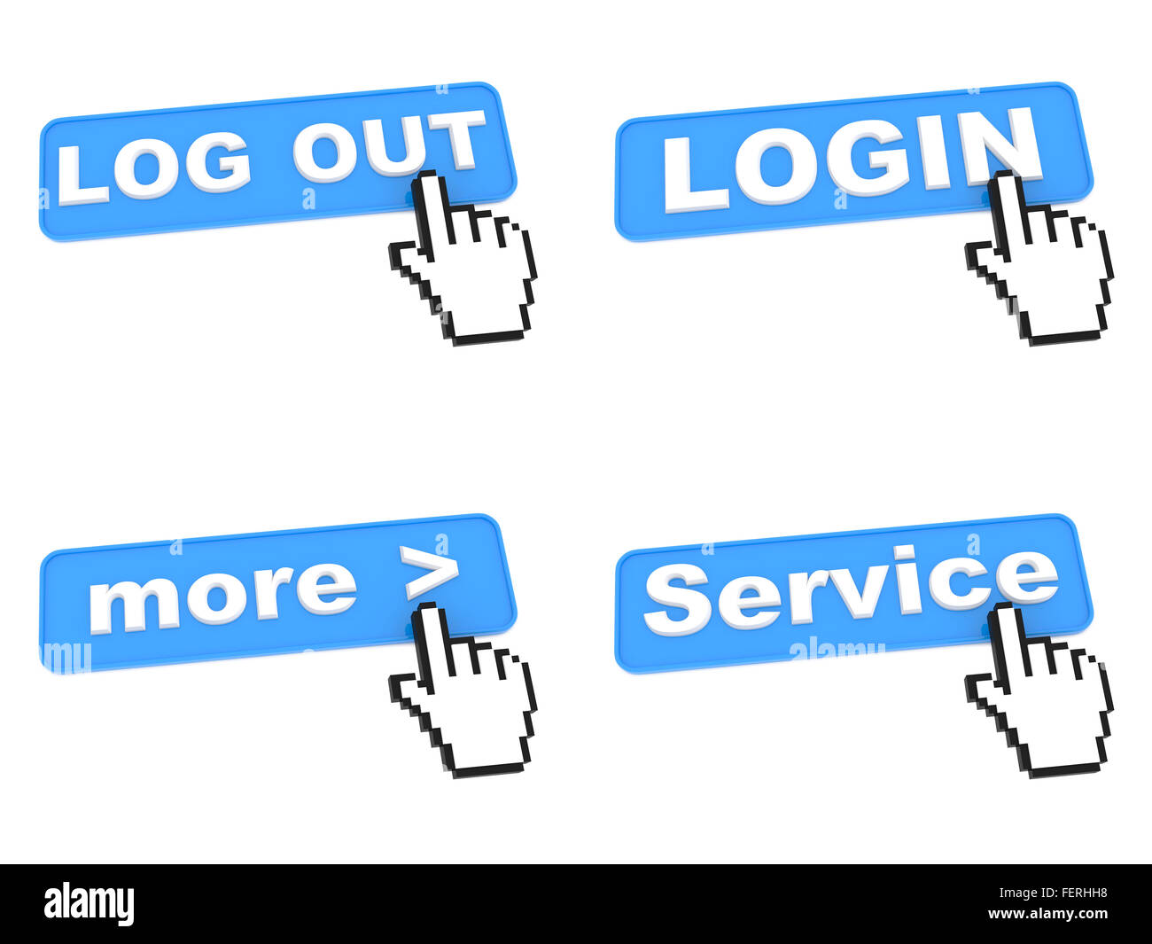 Pulsanti web con il cursore a forma di mano. Set. Foto Stock