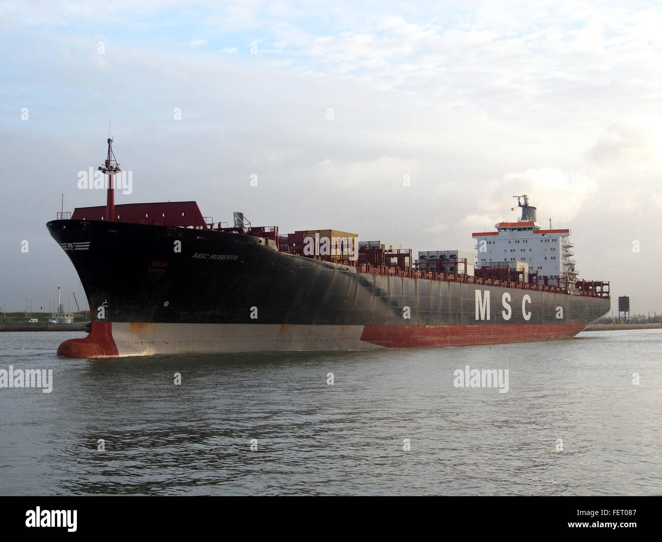 La MSC Roberta, una nave da carico costruita nel 1993 e registrata ai sensi dell'IMO 9038907, è ancorata al porto di Anversa, in Belgio, per le operazioni di movimentazione dei container. Foto Stock