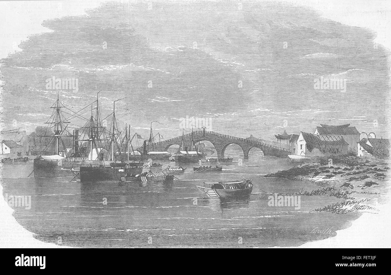 Cina British Expedition Fungwha; Fangchow Bridge 1863. Illustrated London News Foto Stock