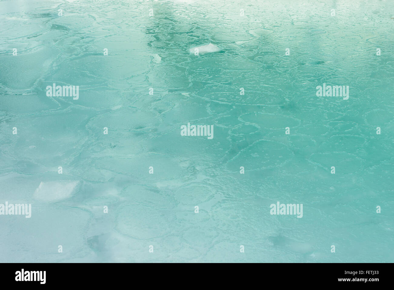 Pezzi di ghiaccio sulla superficie del mare, isola di Sakhalin, Russia. Foto Stock