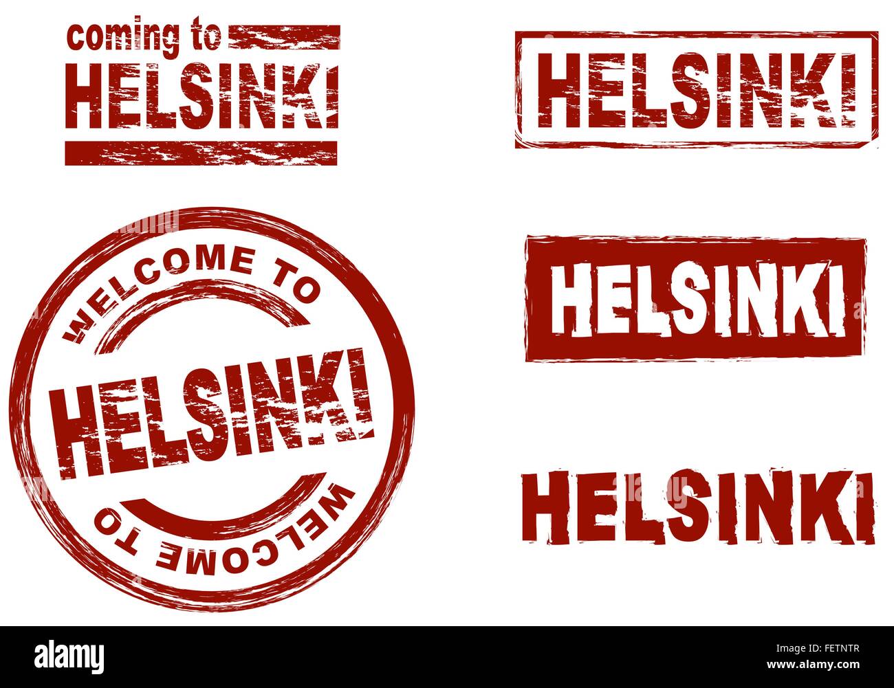 Set di inchiostro stilizzata timbri che mostra la città di Helsinki Illustrazione Vettoriale