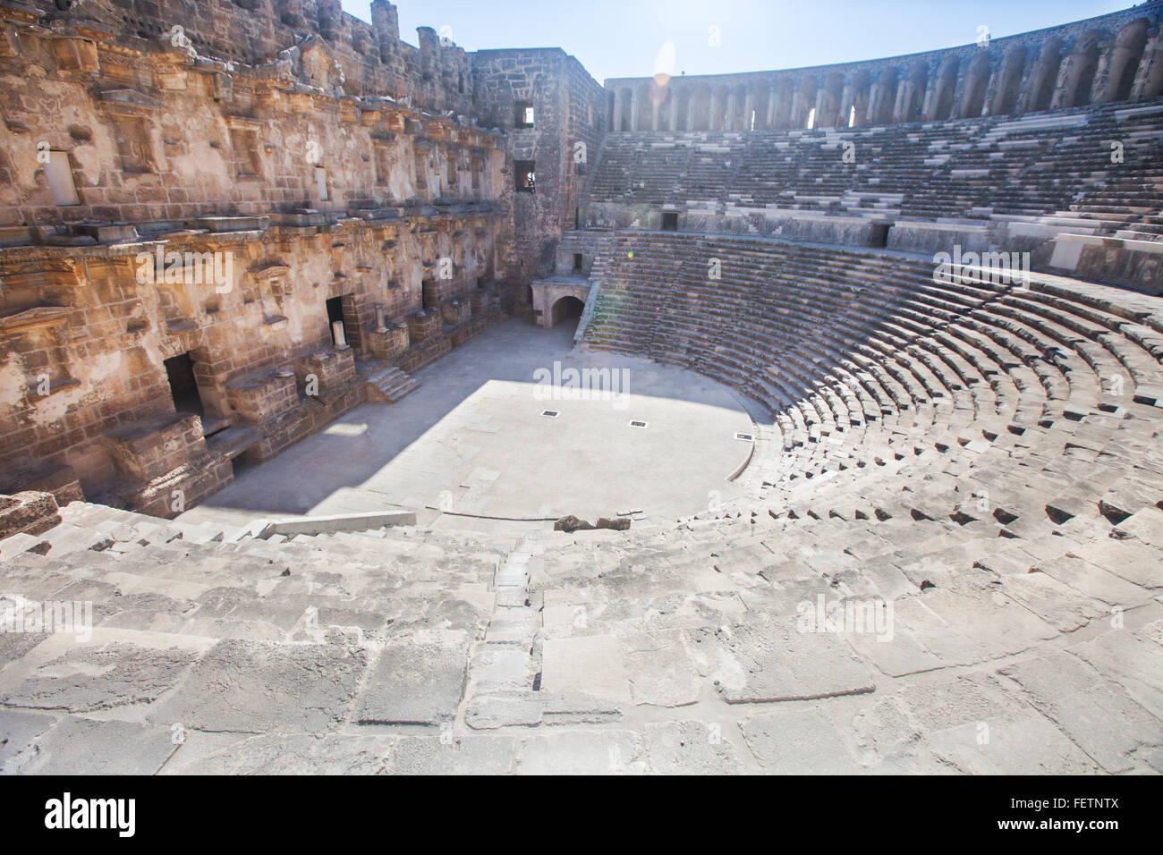 Anfiteatro romano di Aspendos, Belkiz, Antalya, Turchia Foto Stock