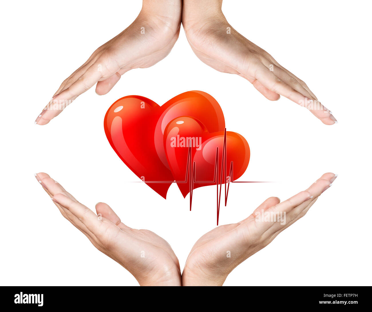 Cuore rosso nelle mani di una donna Foto Stock