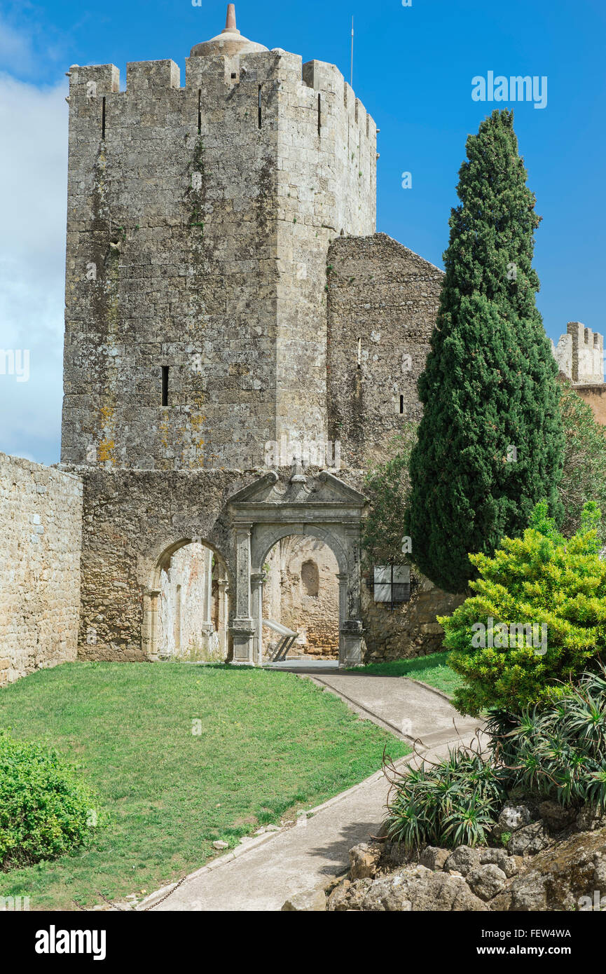 Il castello di Palmela, Tower, penisola di Setubal, costa di Lisbona, Portogallo, Europa Foto Stock