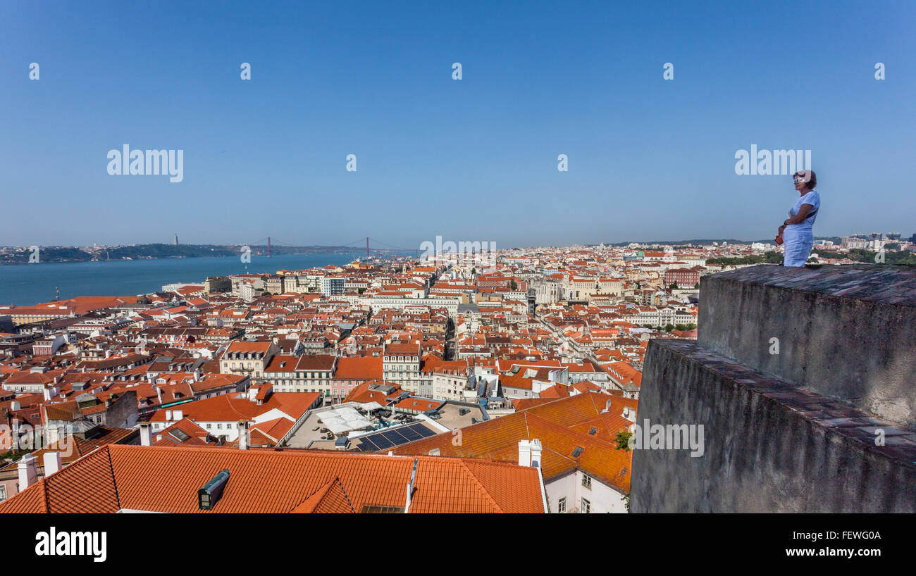 Il Portogallo, Lisbona, vista della Baixa Pombaline, il Pombaline Downtown di Lisbona da Castelo Sao Jorge Foto Stock