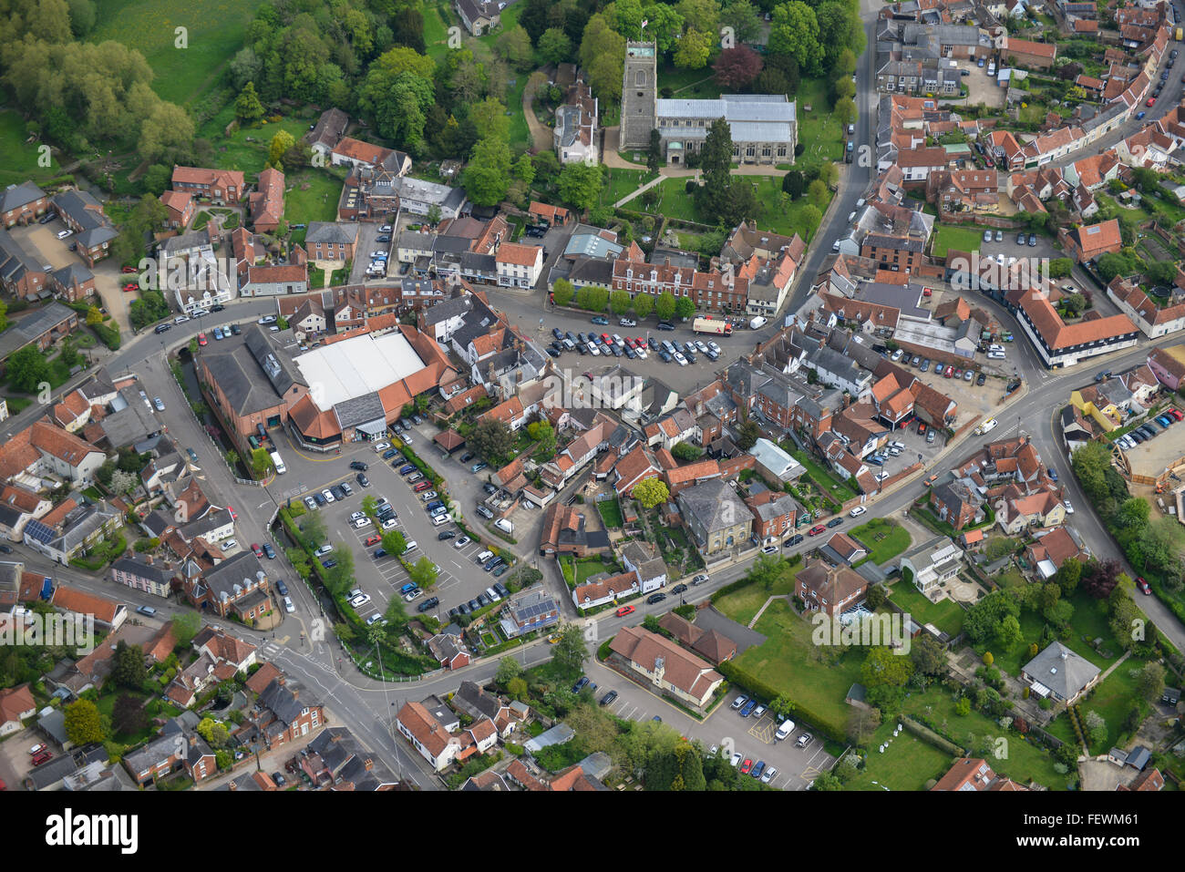 Una veduta aerea della Suffolk città di Framlingham Foto Stock