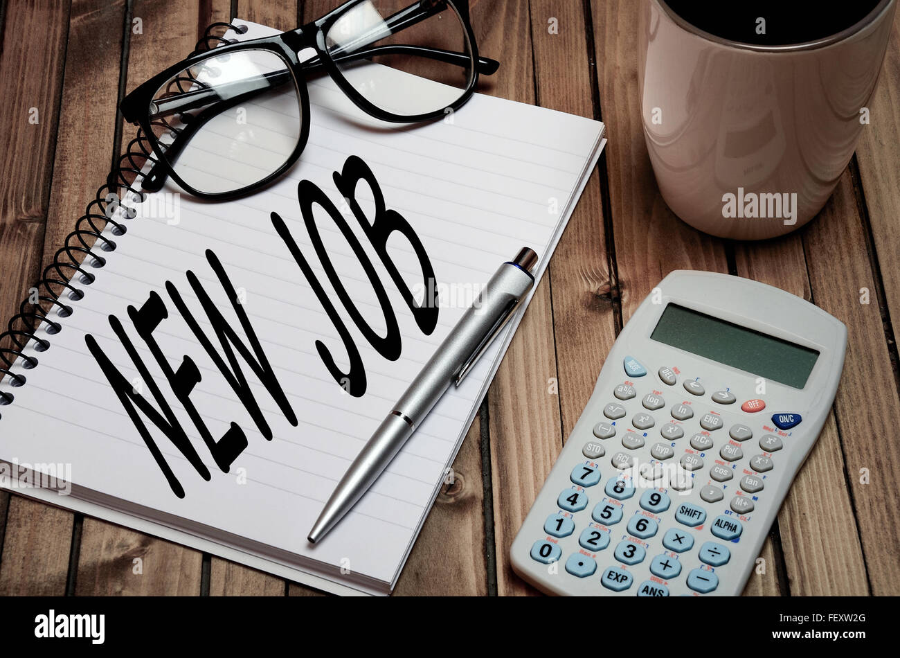 Nuovo lavoro parola su blocco note Foto Stock