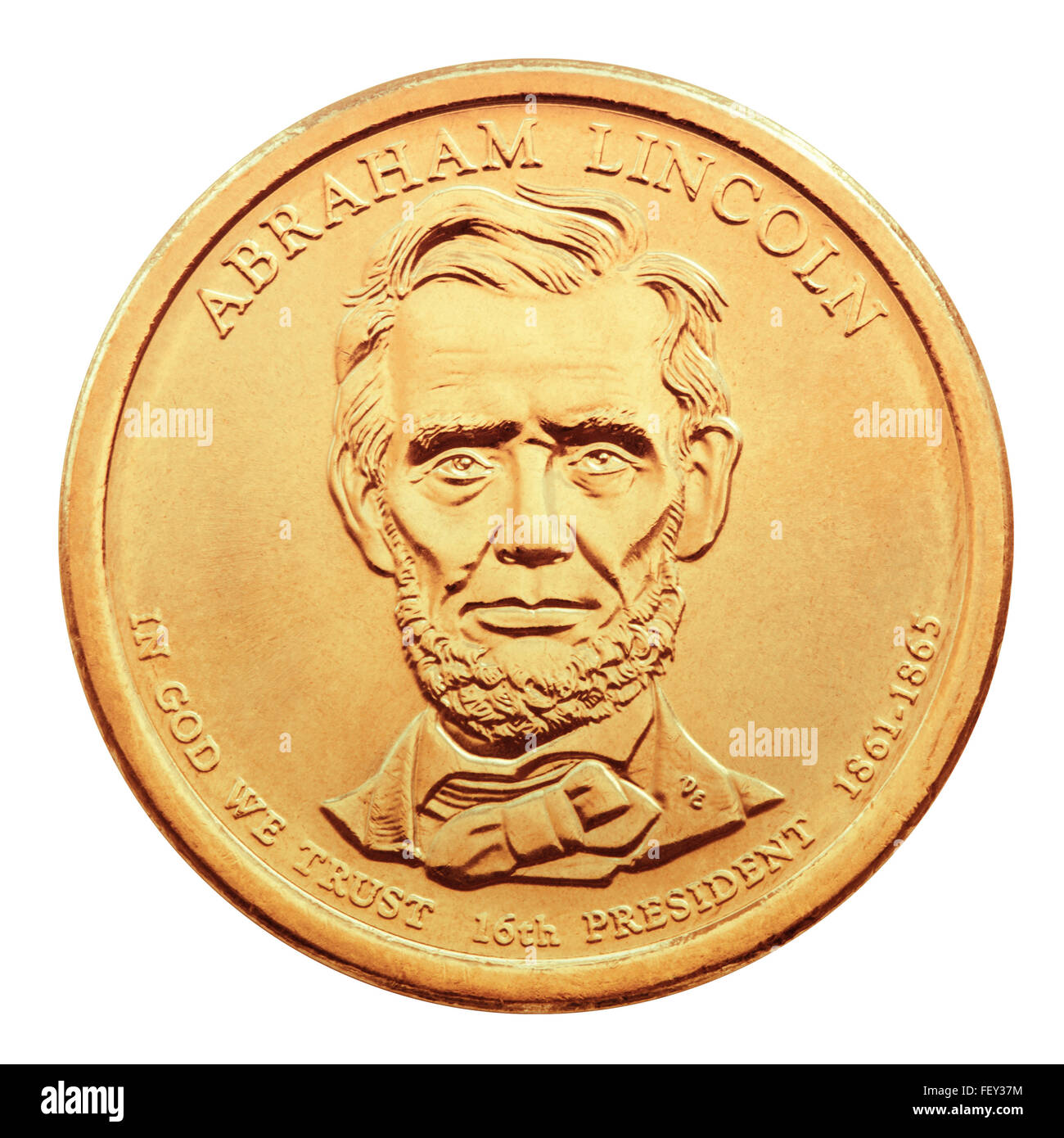 Un US dollar coin, isolata su uno sfondo bianco. Foto Stock