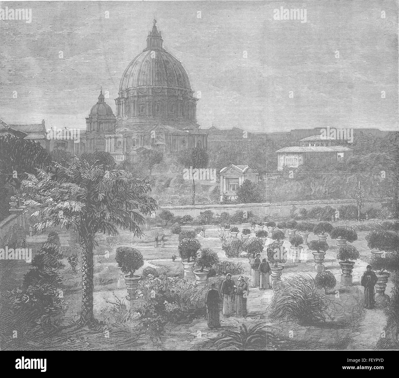 In Italia il Papa dispone di giardino privato, Vaticano, Roma 1878. Illustrated London News Foto Stock