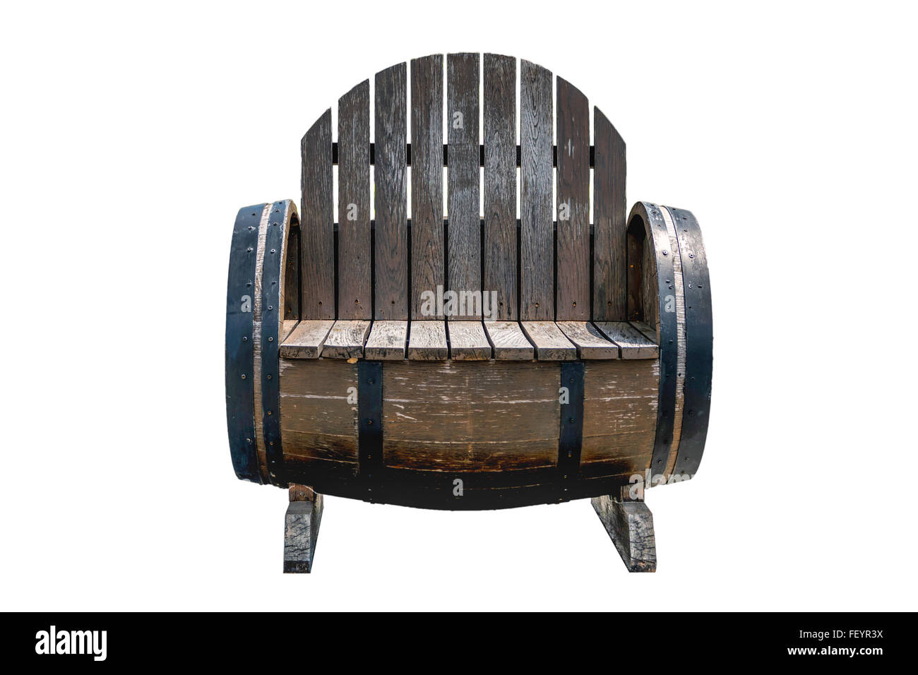 Vecchia sedia in legno realizzate dalle vecchie botti da vino. Foto Stock