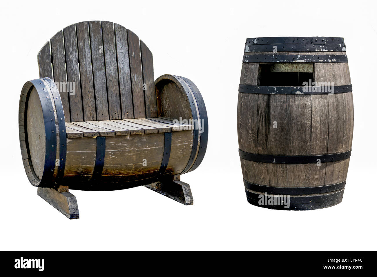 Vecchia sedia in legno realizzate dalle vecchie botti da vino. Foto Stock