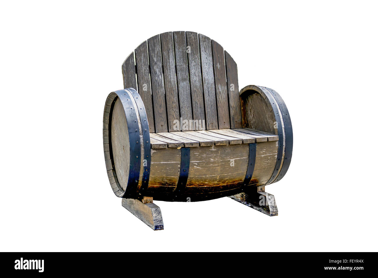 Vecchia sedia in legno realizzate dalle vecchie botti da vino. Foto Stock