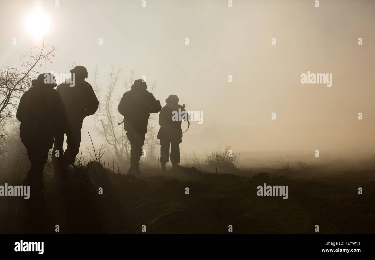 Stati Uniti Marines con i bracci combinato Company, Mar Nero forza rotazionale, bulgaro e rumeno forze condurre un esercizio congiunto utilizzando il bulgaro e il principale degli Stati Uniti di carri armati, fuoco indiretto, fanteria meccanizzata e chiudere il supporto aereo da U.S. Air Force asset durante il platino Lion 16-2 a Novo Selo Area Formazione, Bulgaria, Gennaio 15, 2016. Esercizio Platinum Lion aumenta la prontezza e dimostra la nostra collettiva capacità di funzionare come un unica forza impegnati a difendere la sovranità degli alleati della NATO e gli altri partner europei. Foto Stock