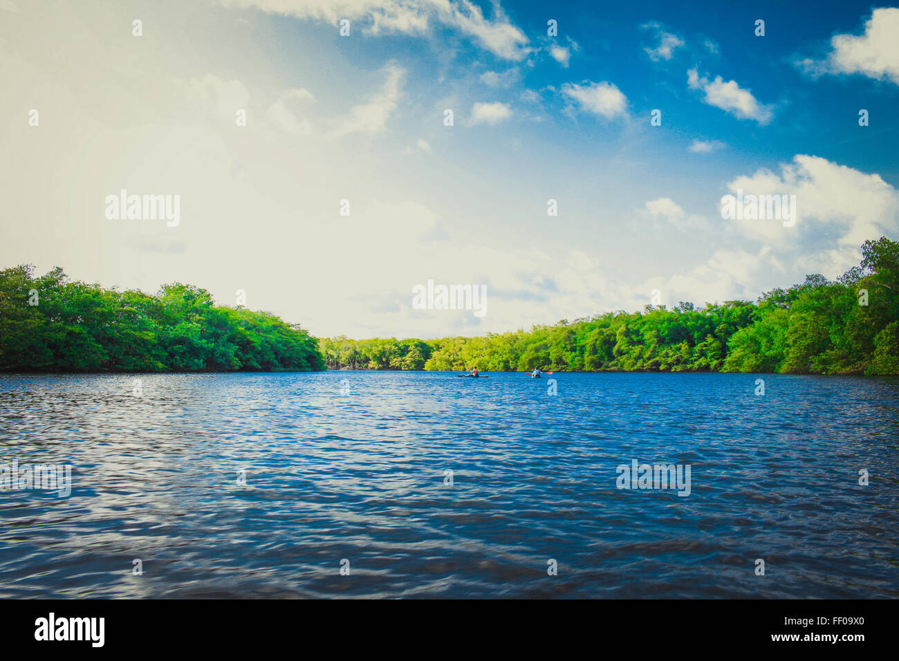 Canottaggio sul lago in canoa sul lago Foto Stock