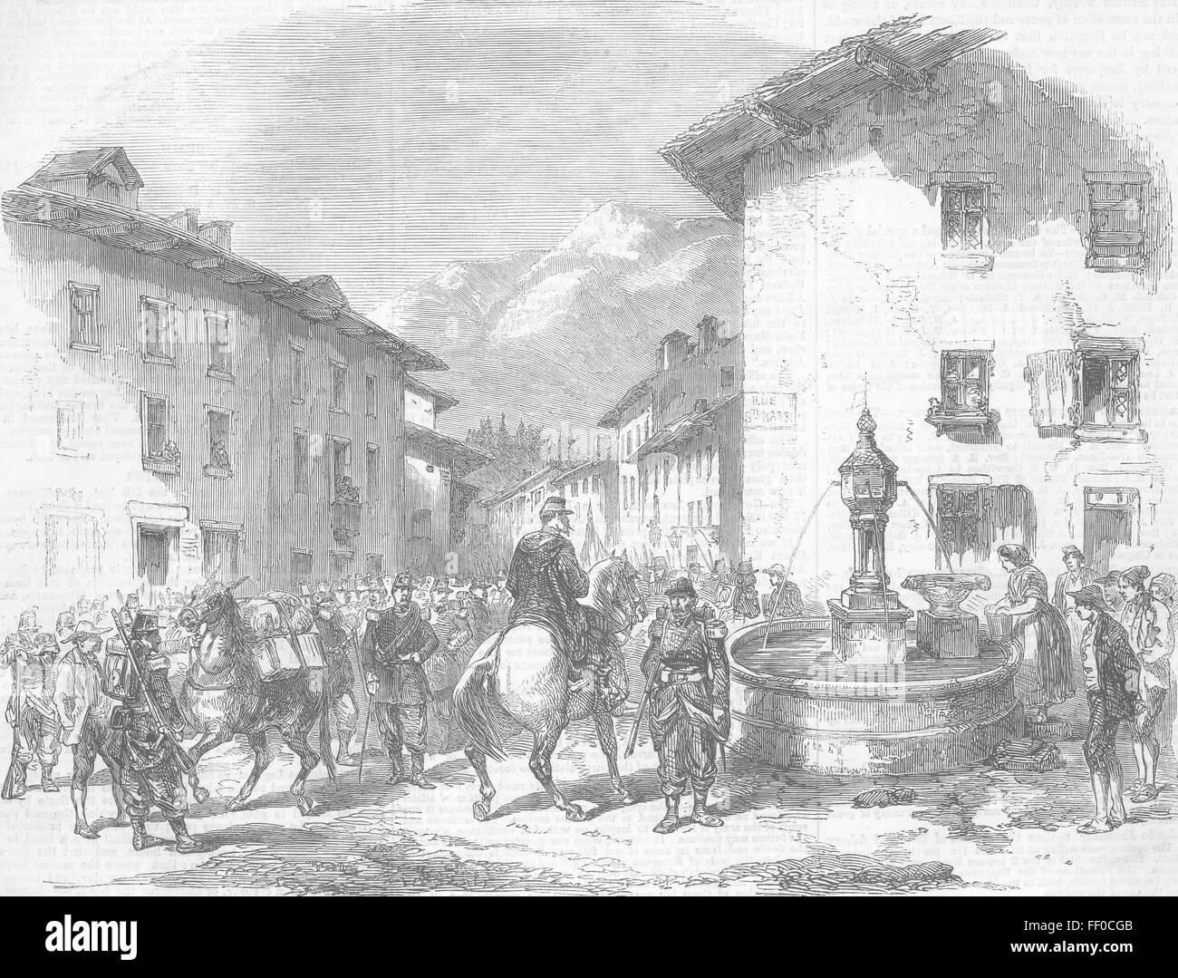 Le truppe francesi che arrivano a Modane, Savoie 1859. Illustrated London News Foto Stock