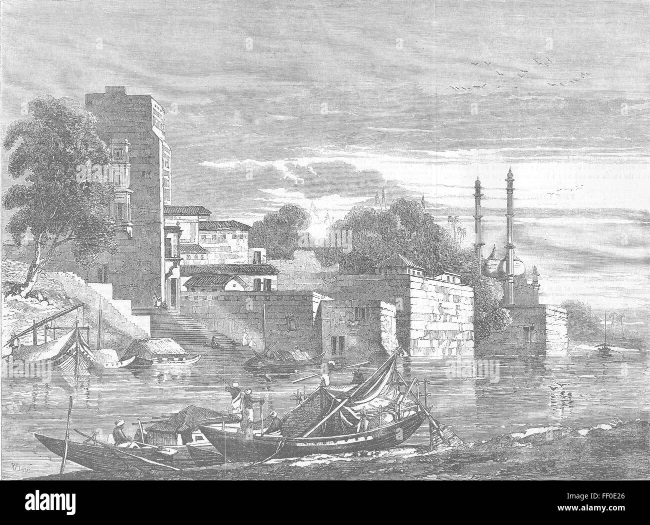 INDIA indiano di ammutinamento vista sul Gange 1857. Illustrated London News Foto Stock