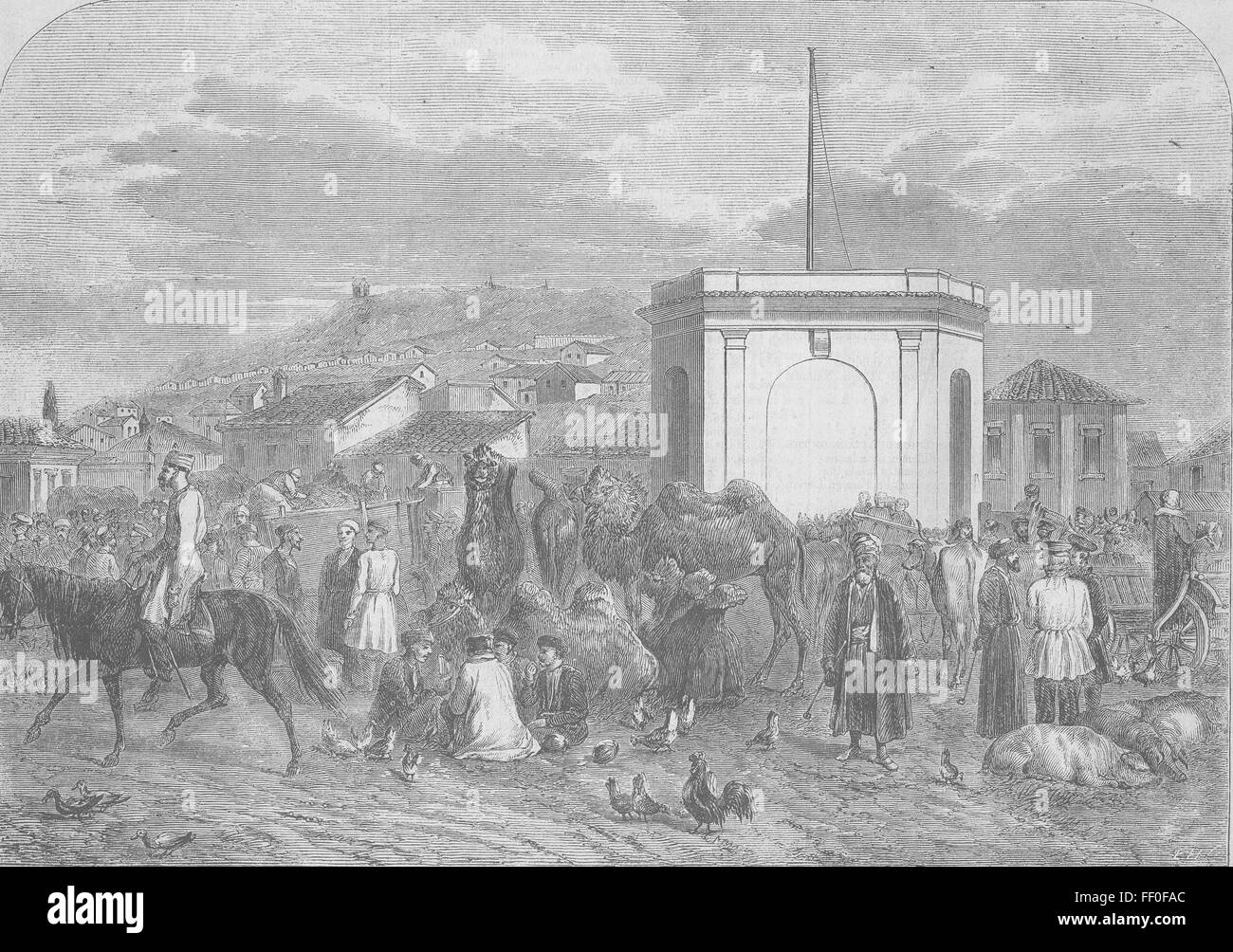 Ucraina Guerra di Crimea il vecchio Market-Place a Kerch 1855. Tempi illustrato Foto Stock