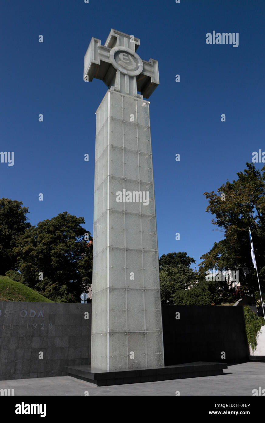 La guerra di indipendenza, la Colonna della Vittoria (in 4k) in Piazza della Libertà, Tallinn, Estonia. Foto Stock