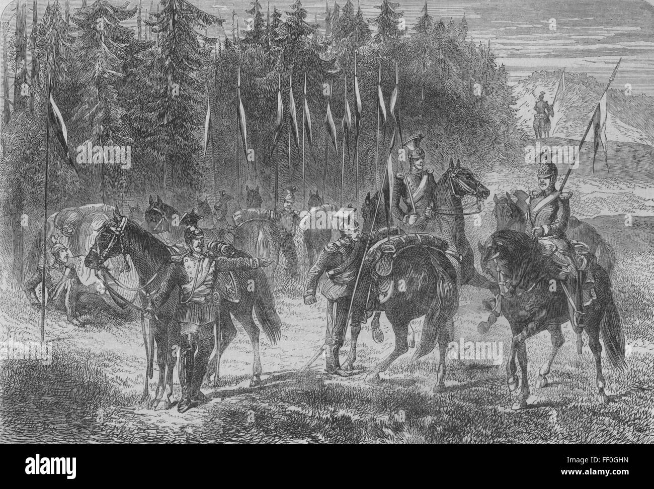 Ceca avamposto prussiano, frontiera boemo 1866. Illustrated London News Foto Stock