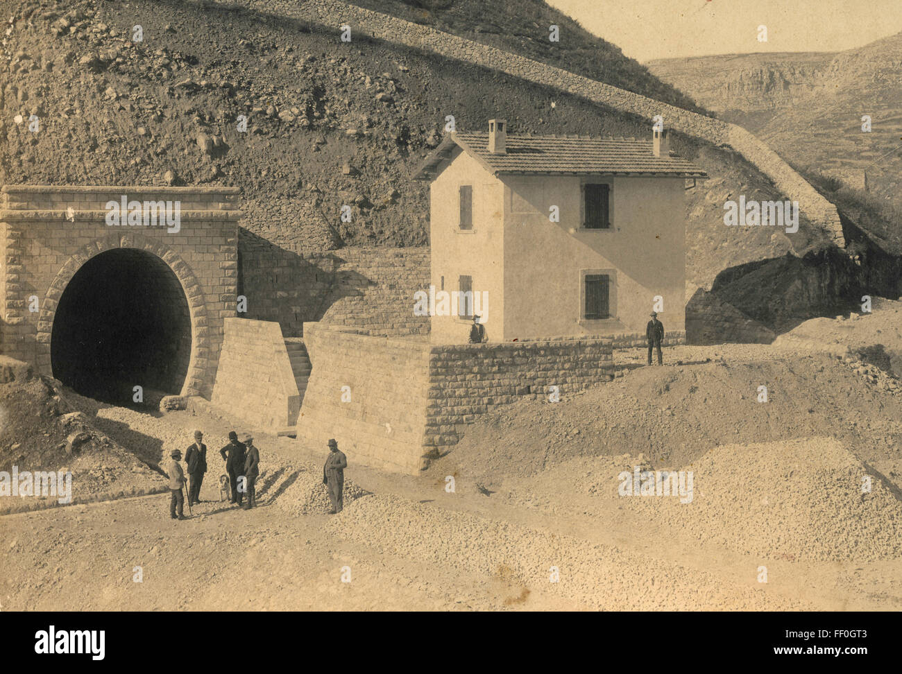 La costruzione del tunnel ferroviario, Frejus, Italia Foto Stock