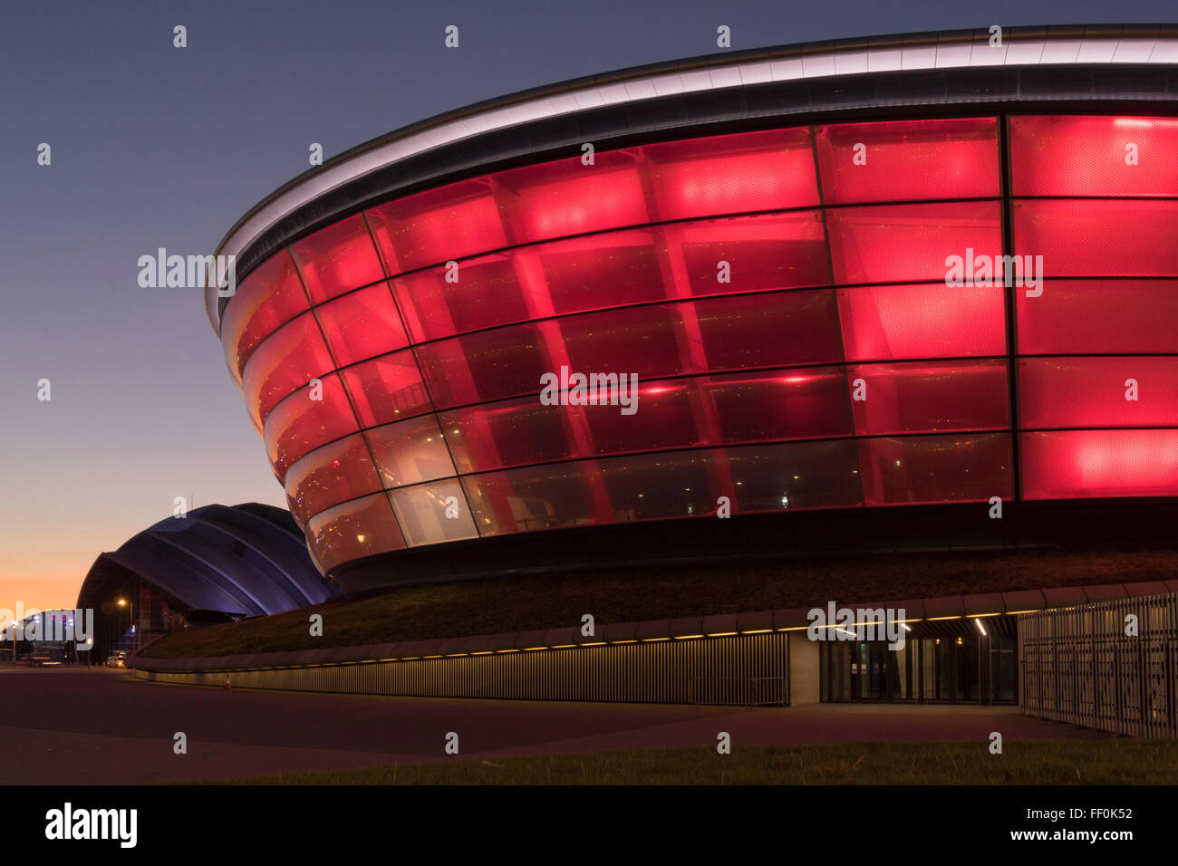 SSE Idro Concert Hall e dintorni al crepuscolo, Finnieston,Glasgow Foto Stock