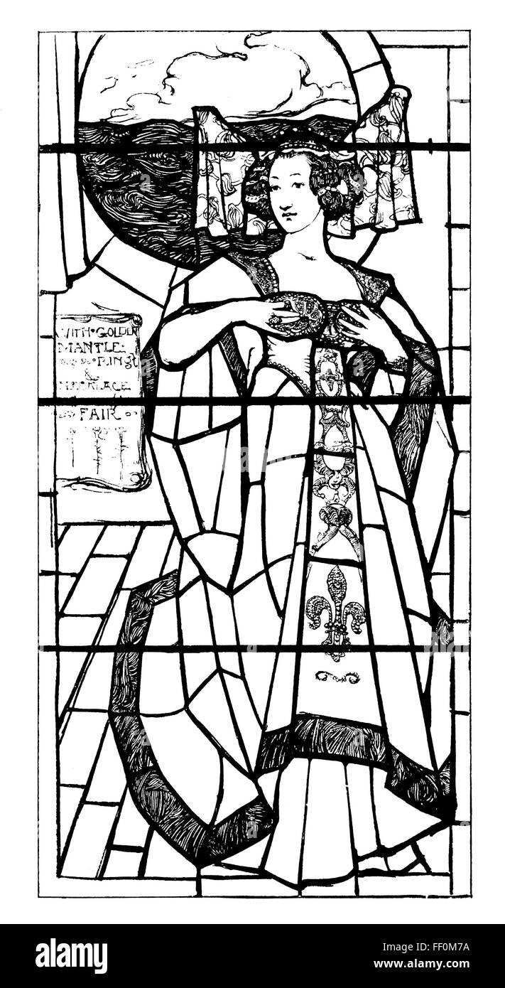 Donna medievale, design per vetrate di Gerald Moira Foto Stock