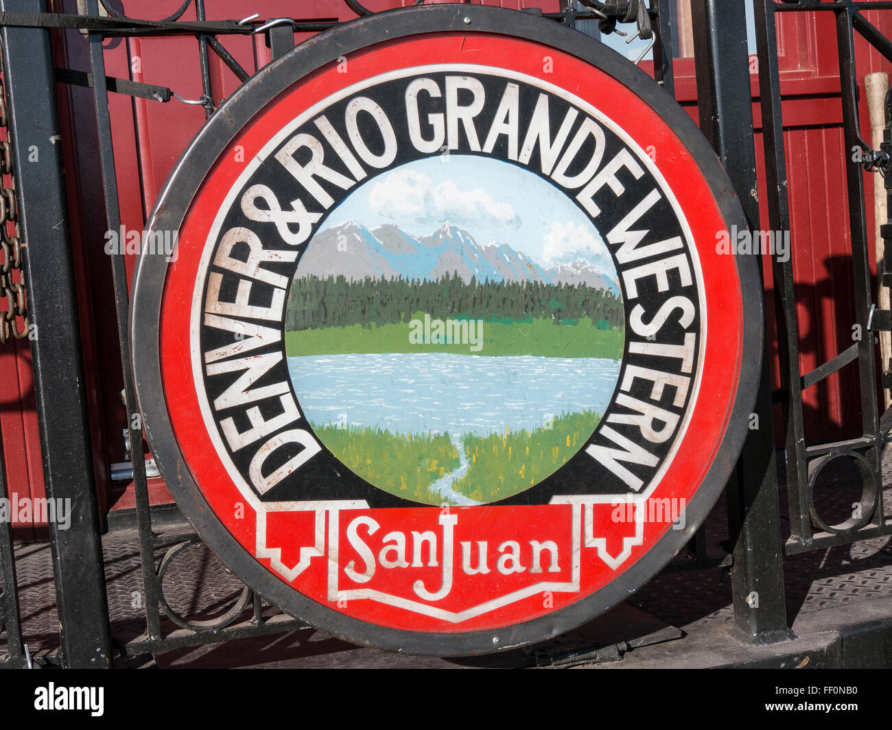 Denver & Rio Grande Western logo, Cumbres & Toltec Scenic Railroad tra Chama, Nuovo Messico e Antonito, Colorado. Foto Stock